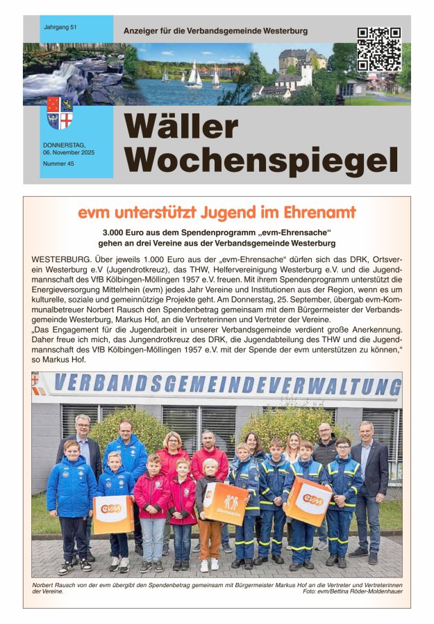 Wäller Wochenspiegel - Anzeiger für die Verbandsgemeinde Westerburg Titelblatt 45/2025