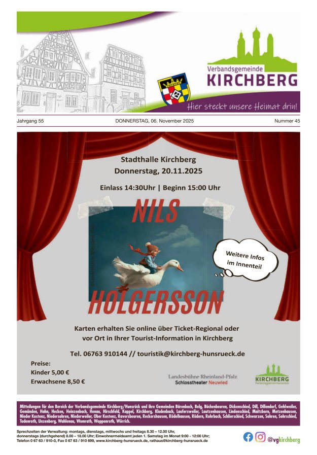 Mitteilungen der Verbandsgemeinde Kirchberg Hunsrück Titelblatt 45/2025