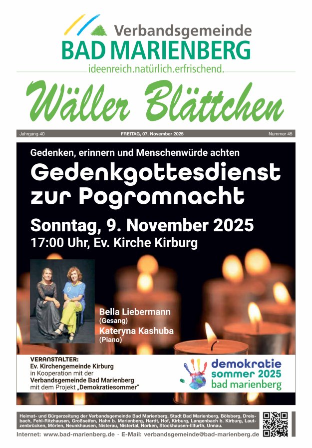Wäller Blättchen - Verbandsgemeinde Bad Marienberg Titelblatt 45/2025
