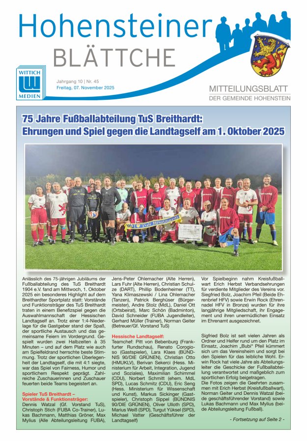 Hohensteiner Blättche Titelblatt 45/2025