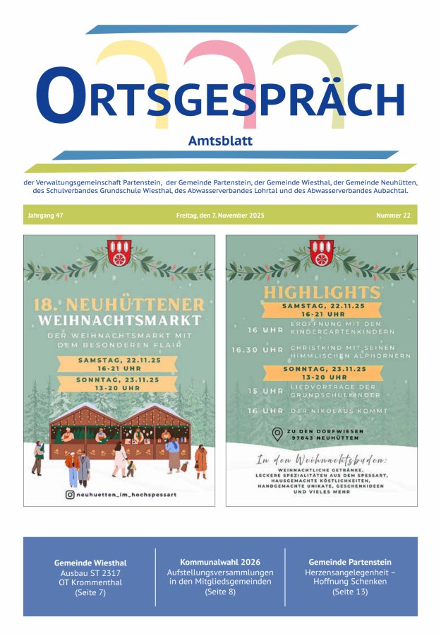 Ortsgespräch - Amtsblatt der VG Partenstein und ihrer Körperschaften Titelblatt 22/2025