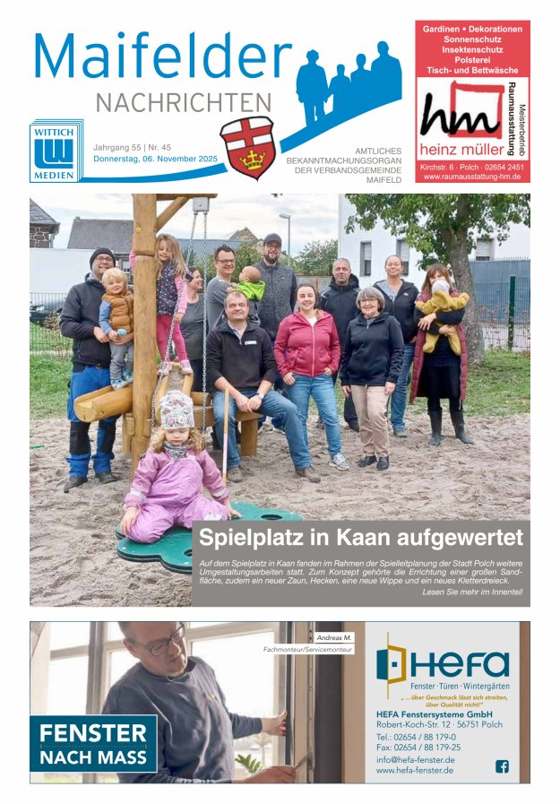Maifelder Nachrichten - Wochenzeitung der Verbandsgemeinde Maifeld Titelblatt 45/2025