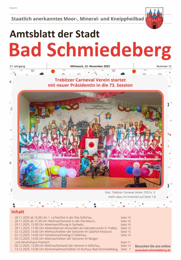 Amtsblatt der Stadt Bad Schmiedeberg Titelblatt 11/2025
