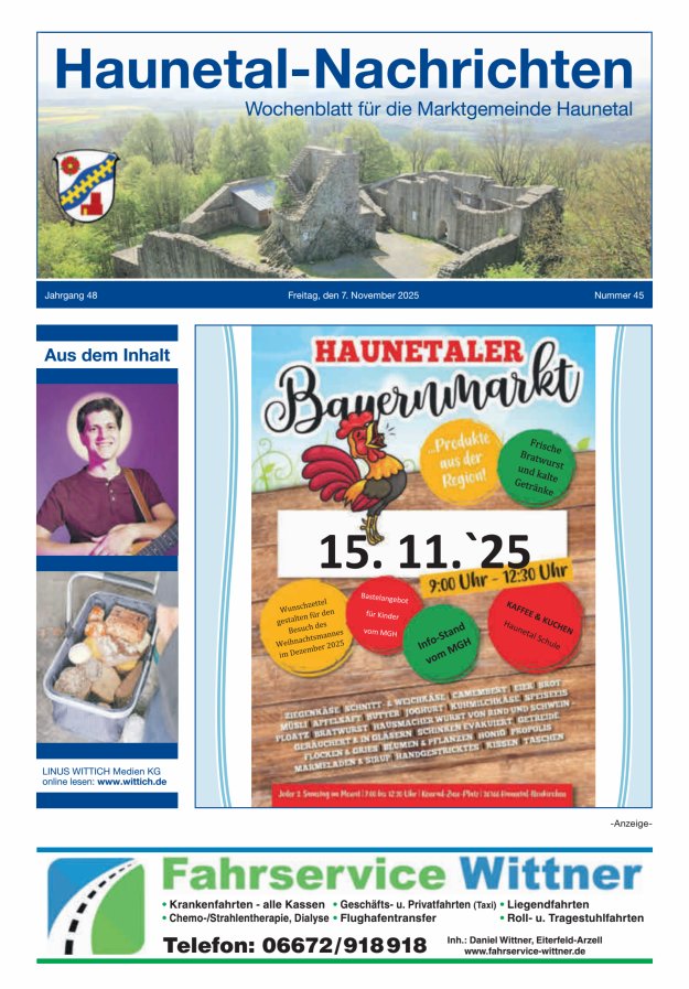 Haunetal-Nachrichten Titelblatt 45/2025