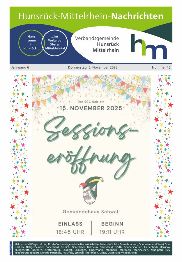 Hunsrück-Mittelrhein Nachrichten Ausgabe St Goar Oberwesel Titelblatt 45/2025