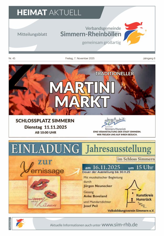 Heimat Aktuell Mitteilungsblatt der VG Simmern-Rheinböllen-Ausg Rheinböllen Titelblatt 45/2025