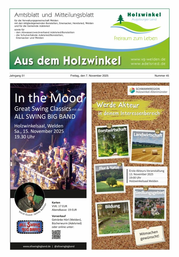 Aus dem Holzwinkel Amtsblatt u Mitteilungsblatt f VG Welden u GemAdelsried Titelblatt 45/2025