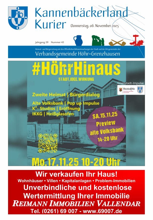 Kannenbäckerland-Kurier Verbandsgemeinde Höhr-Grenzhausen Titelblatt 45/2025