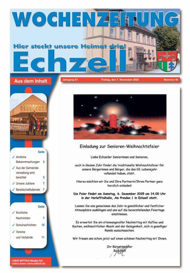 Wochenzeitung für die Gemeinde Echzell Titelblatt 45/2025