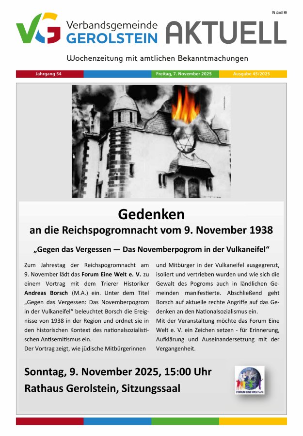 Verbandsgemeinde Gerolstein aktuell Titelblatt 45/2025