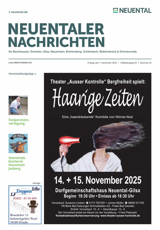 Neuentaler Nachrichten Titelblatt 45/2025