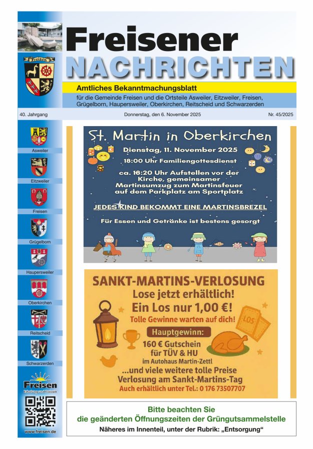 Freisener Nachrichten Titelblatt 45/2025