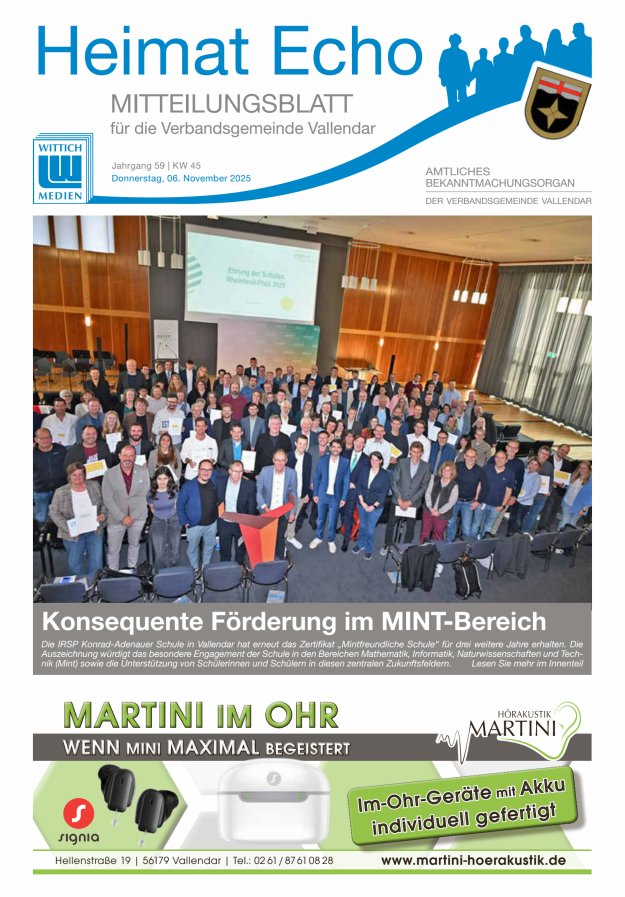 Heimat-Echo - Heimat- und Bürgerzeitung Verbandsgemeinde Vallendar Titelblatt 45/2025