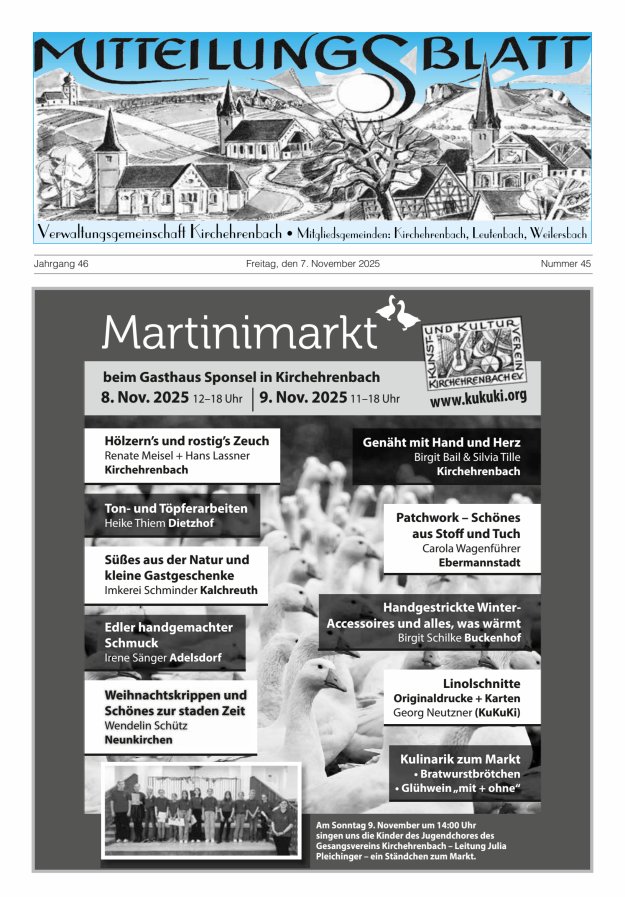 Mitteilungsblatt Verwaltungsgemeinschaft Kirchehrenbach Titelblatt 45/2025