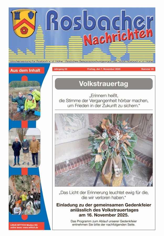 Rosbacher Nachrichten Titelblatt 45/2025
