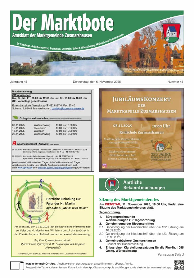 Zusmarshausen - Der Marktbote Titelblatt 45/2025