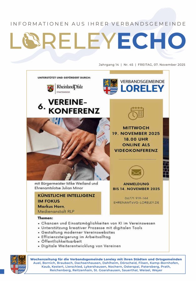 Loreley-Echo - Mitteilungsblatt der Verbandsgemeinde Loreley (Braubach) Titelblatt 45/2025