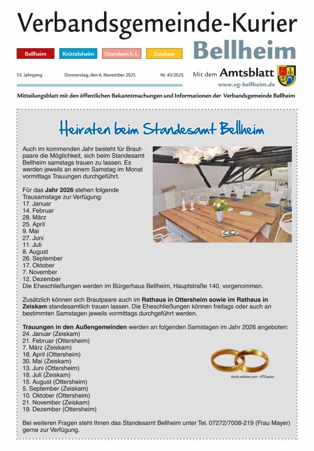 Verbandsgemeinde-Kurier Bellheim Titelblatt 45/2025