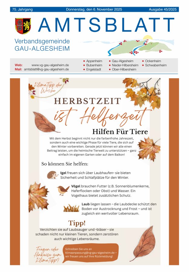 Amtsblatt der VG Gau-Algesheim Titelblatt 45/2025