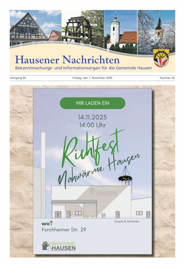 Hausener Nachrichten Titelblatt 45/2025