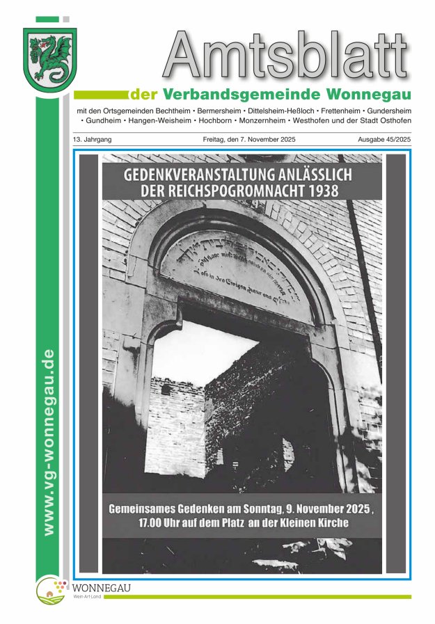 Amtsblatt VG Wonnegau Titelblatt 45/2025