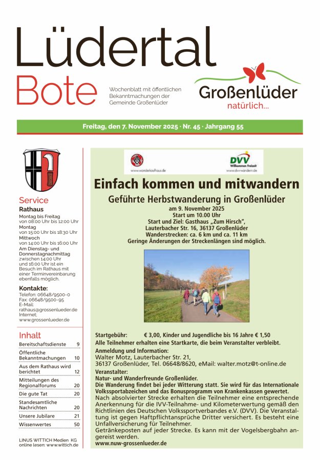 Wochenblatt mit öffentlichen Bekanntmachungen der Gemeinde Großenlüder Titelblatt 45/2025