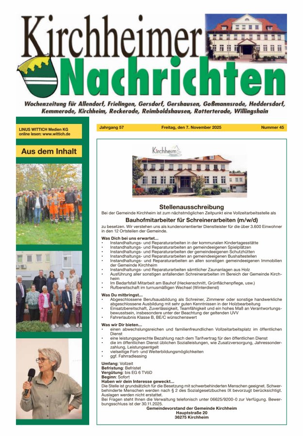 Kirchheimer Nachrichten Titelblatt 45/2025