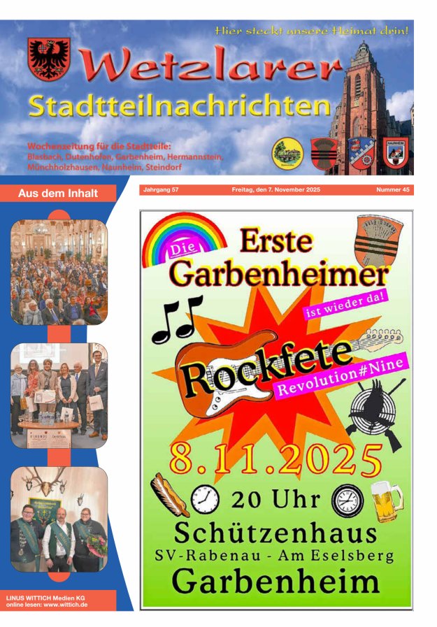 Wetzlarer Stadtteilnachrichten Titelblatt 45/2025