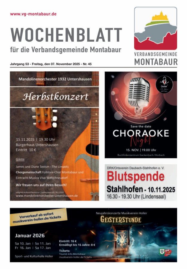 Wochenblatt der Verbandsgemeinde Montabaur Titelblatt 45/2025