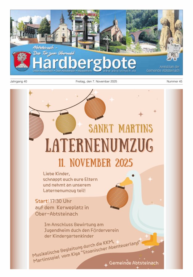 Hardbergbote - Mitteilungsblatt der Gemeinde Abtsteinach Titelblatt 45/2025