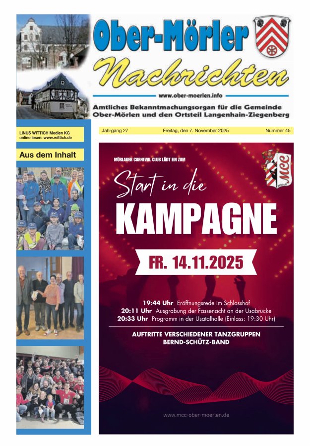 Ober-Mörler Nachrichten Titelblatt 45/2025