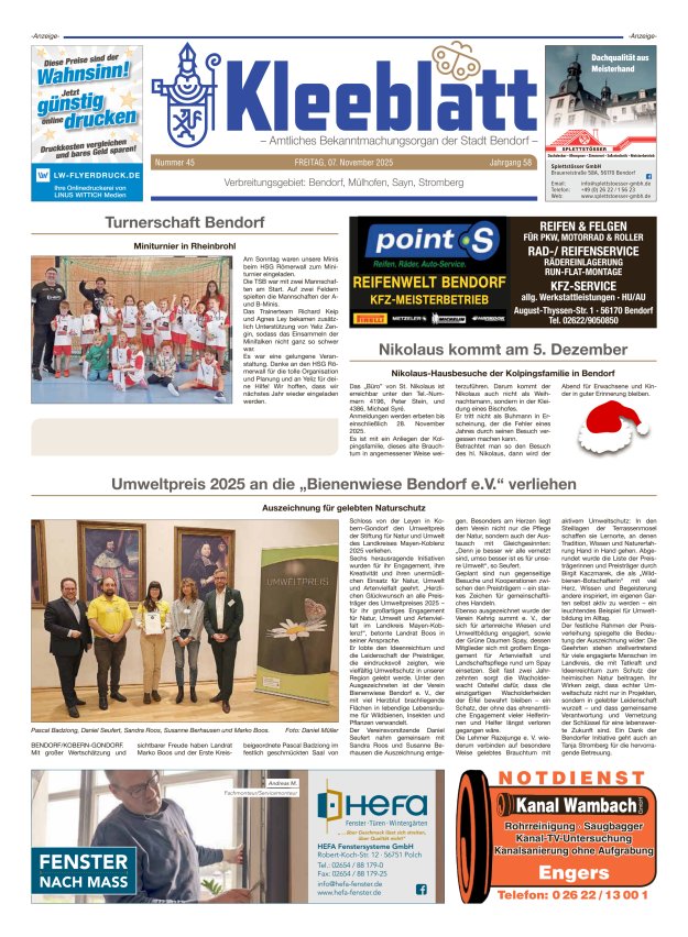 Kleeblatt - Amtliches Bekanntmachungsorgan der Stadt Bendorf Titelblatt 45/2025