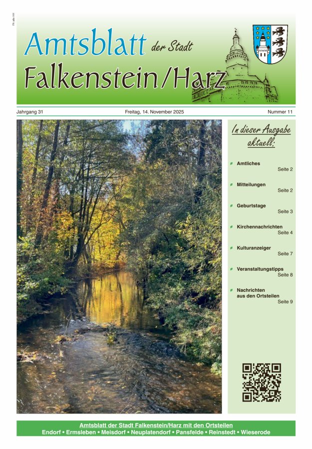 Amtsblatt der Stadt Falkenstein/Harz Titelblatt 11/2025