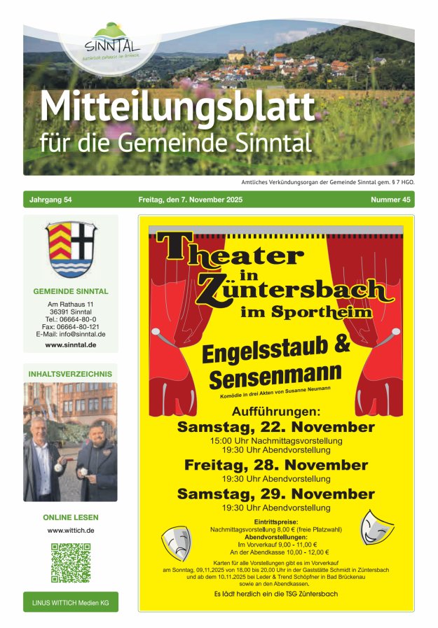 Mitteilungsblatt für die Gemeinde Sinntal Titelblatt 45/2025