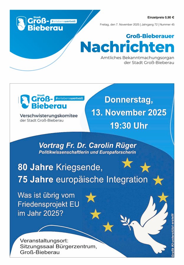 Groß-Bieberauer Nachrichten Titelblatt 45/2025