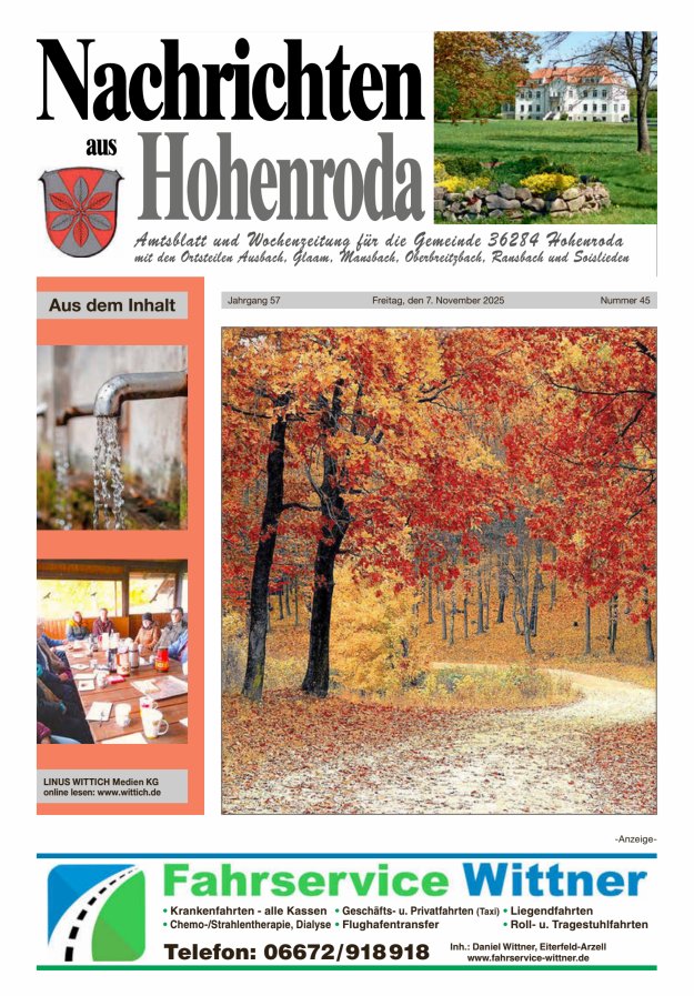 Nachrichten aus Hohenroda Titelblatt 45/2025