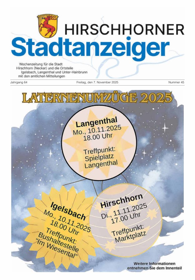 Hirschhorner Stadtanzeiger Titelblatt 45/2025