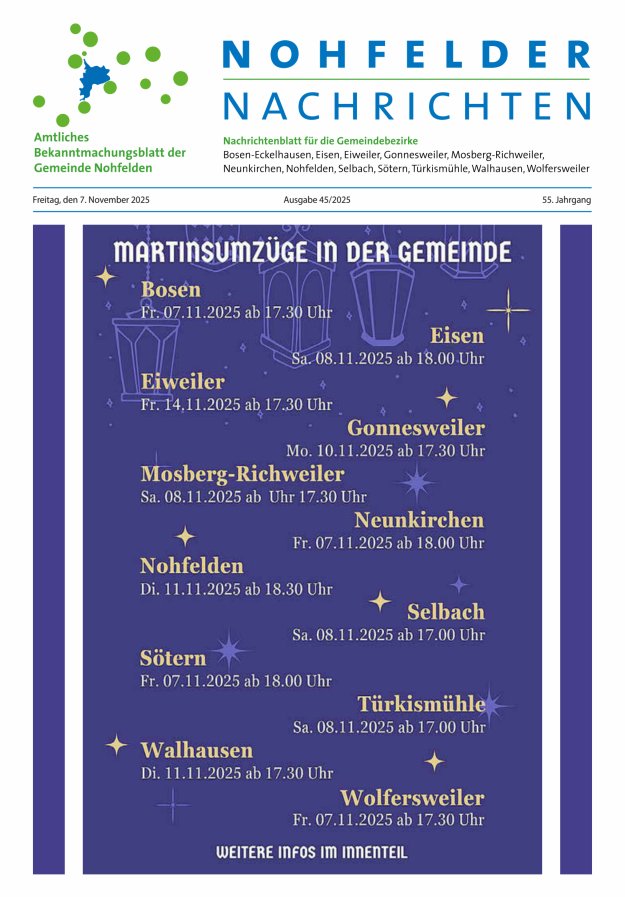 Nohfelder Nachrichten Titelblatt 45/2025