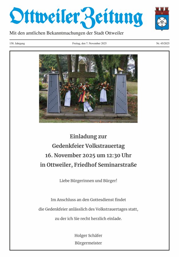 Ottweiler Zeitung Titelblatt 45/2025