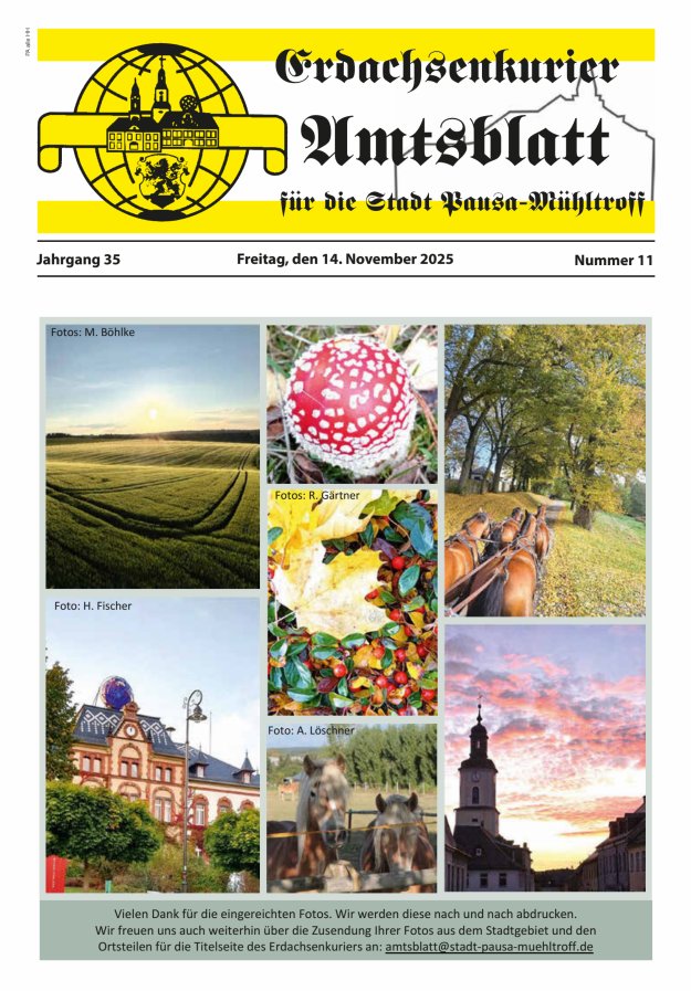 Erdachsenkurier - Amtsblatt für die Gemeinde Pausa-Mühltroff Titelblatt 11/2025