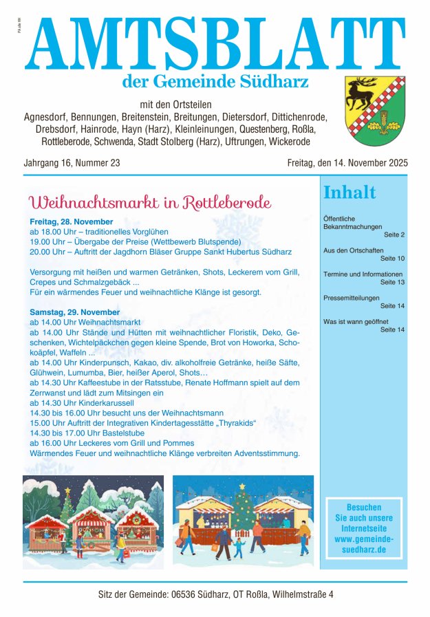 Amtsblatt der Gemeinde Südharz Titelblatt 23/2025