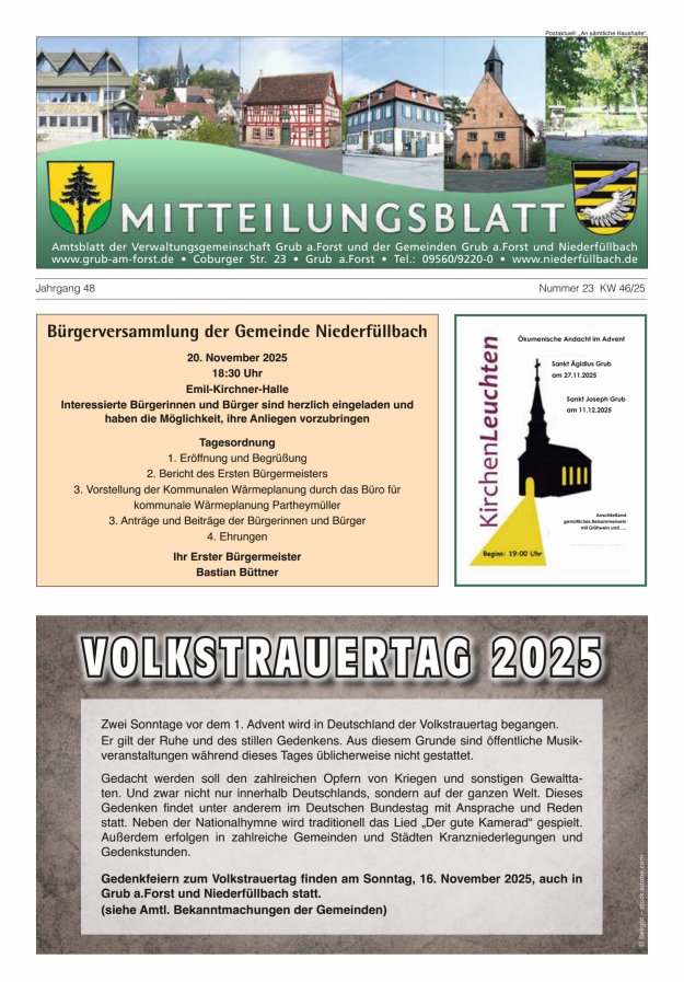 Amts- und Mitteilungsblatt der VGem Grub a.Forst Titelblatt 23/2025