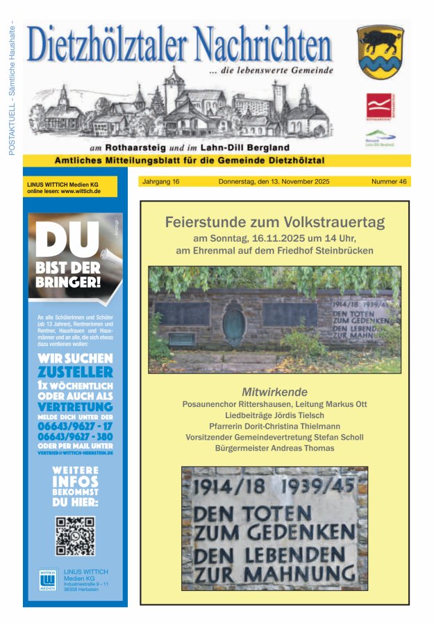 Dietzhölztaler Nachrichten Titelblatt 46/2025