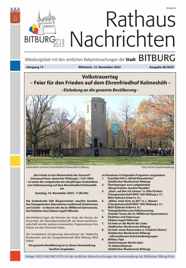 Rathaus-Nachrichten Bitburg Titelblatt 46/2025