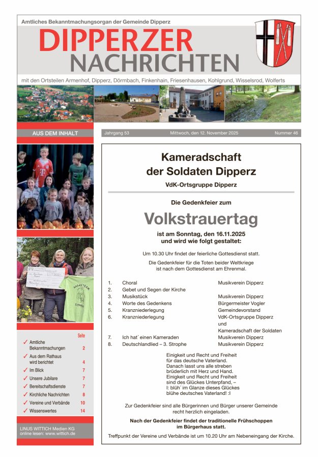Dipperzer Nachrichten Titelblatt 46/2025