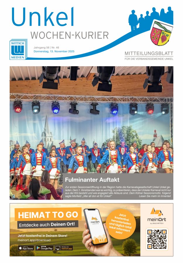 Wochen-Kurier Verbandsgemeinde Unkel Titelblatt 46/2025