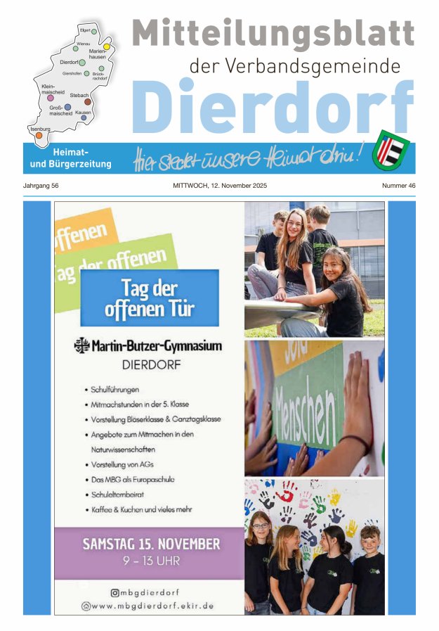 Mitteilungsblatt der Verbandsgemeinde Dierdorf Titelblatt 46/2025