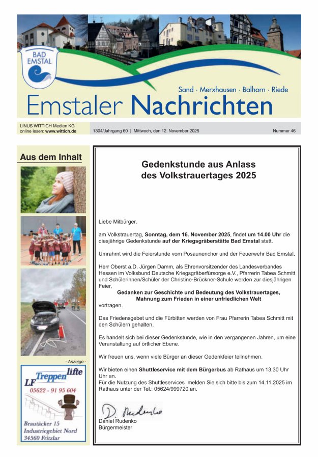 Emstaler Nachrichten Titelblatt 46/2025
