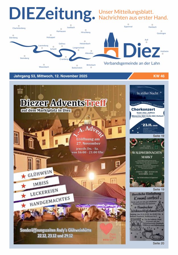 Mitteilungsblatt der Verbandsgemeinde Diez und der Ortsgemeinden Titelblatt 46/2025