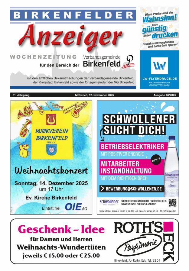 Birkenfelder Anzeiger Titelblatt 46/2025